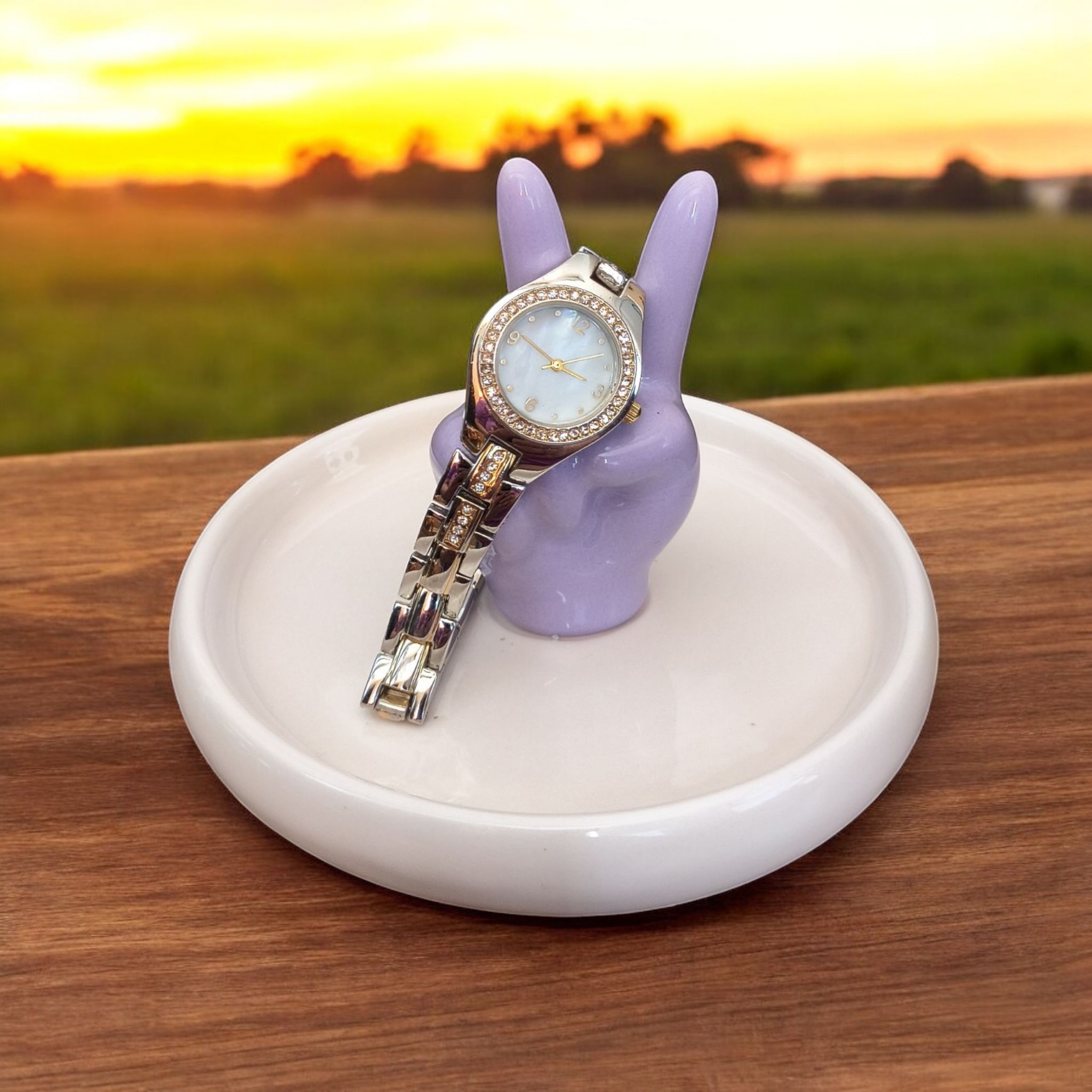 Silver And White Watch With Crystal Accents